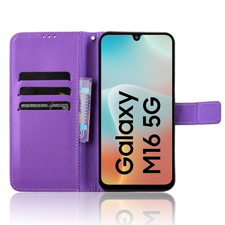 For Samsung Galaxy M16 5G  /  F16 5G Case PU Leather Diamond Texture Wallet Phone Cover - Purple