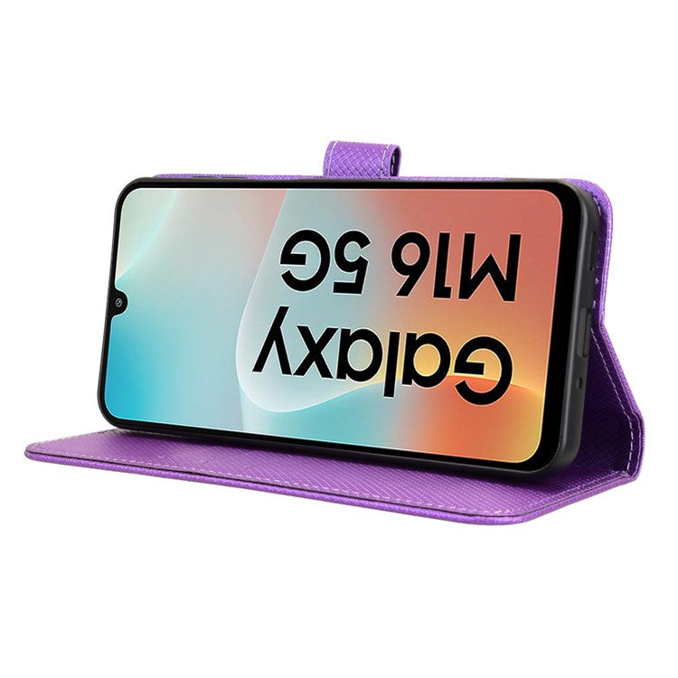 For Samsung Galaxy M16 5G  /  F16 5G Case PU Leather Diamond Texture Wallet Phone Cover - Purple
