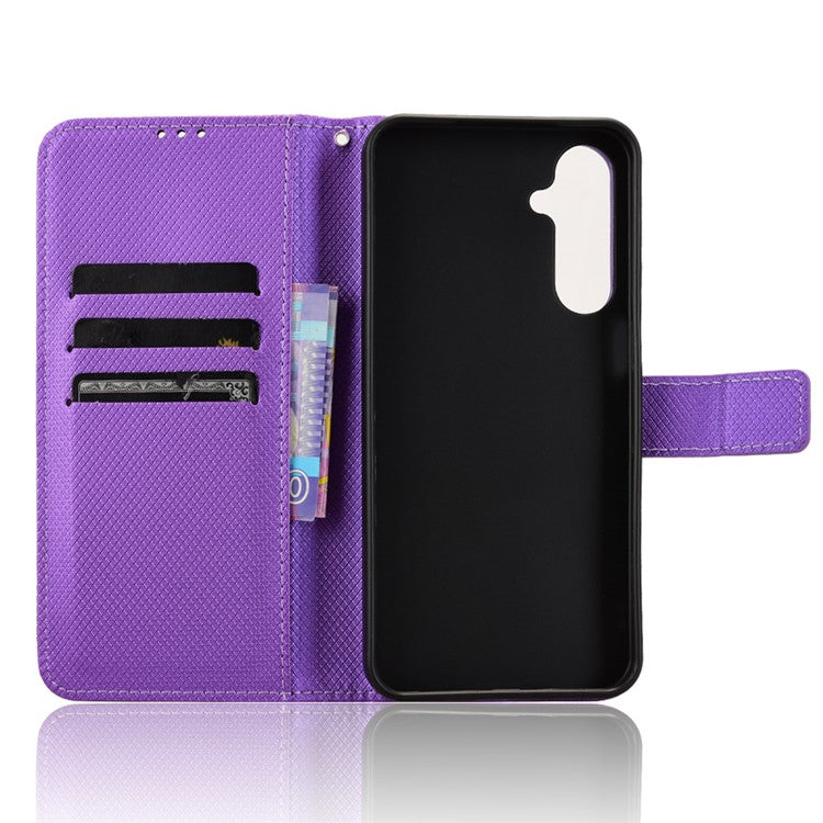 For Samsung Galaxy M16 5G  /  F16 5G Case PU Leather Diamond Texture Wallet Phone Cover - Purple