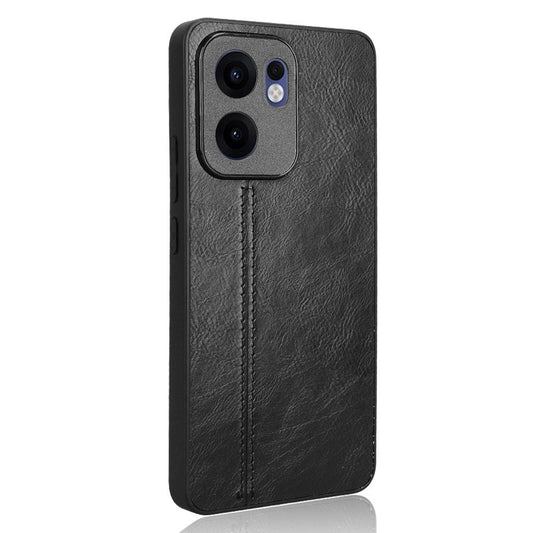 For Oppo Reno13 F 5G Case Cowhide Texture Leather + TPU + PC Phone Cover Stitching Line - Black