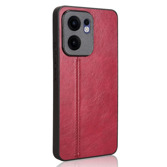 For Oppo Reno13 F 5G Case Cowhide Texture Leather + TPU + PC Phone Cover Stitching Line - Red