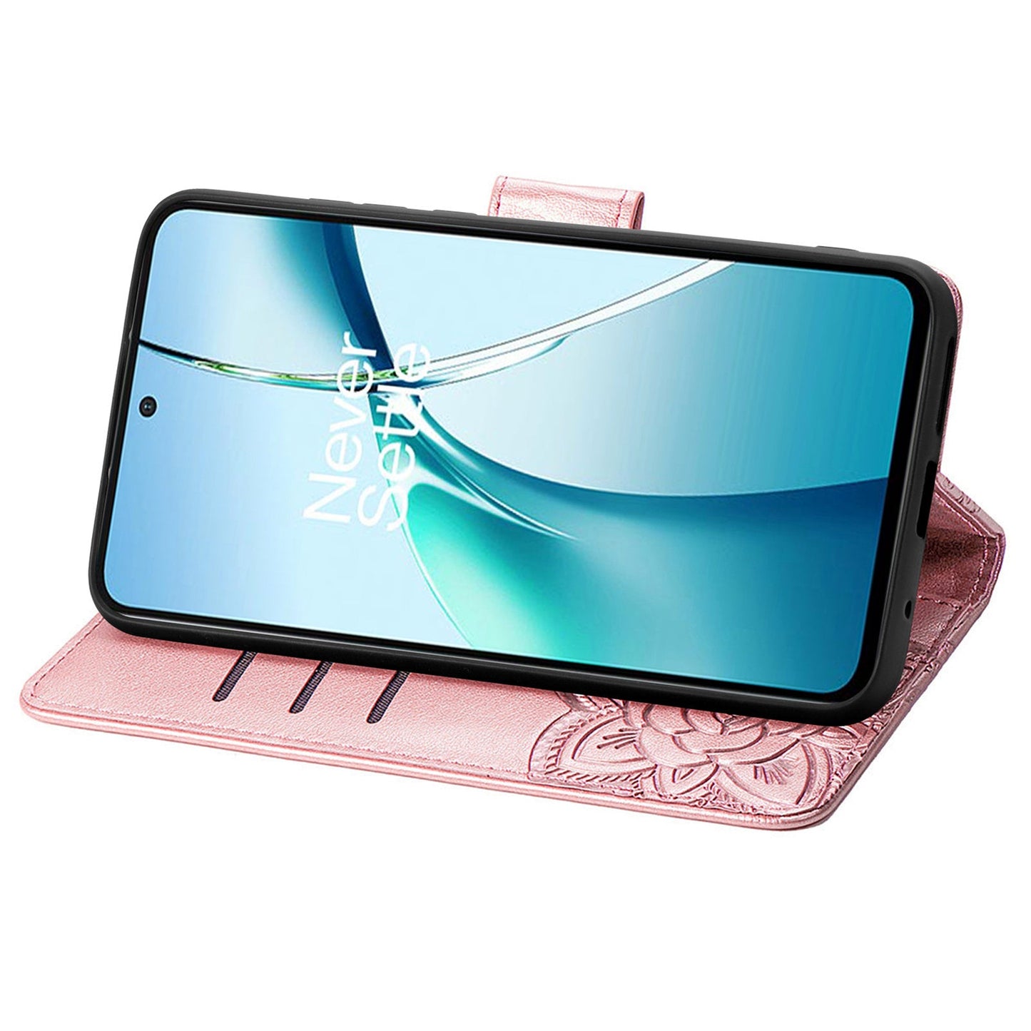 For Oppo Reno13 5G (Global) Case with Strap Butterfly Pattern PU Leather Wallet Phone Cover - Rose Gold