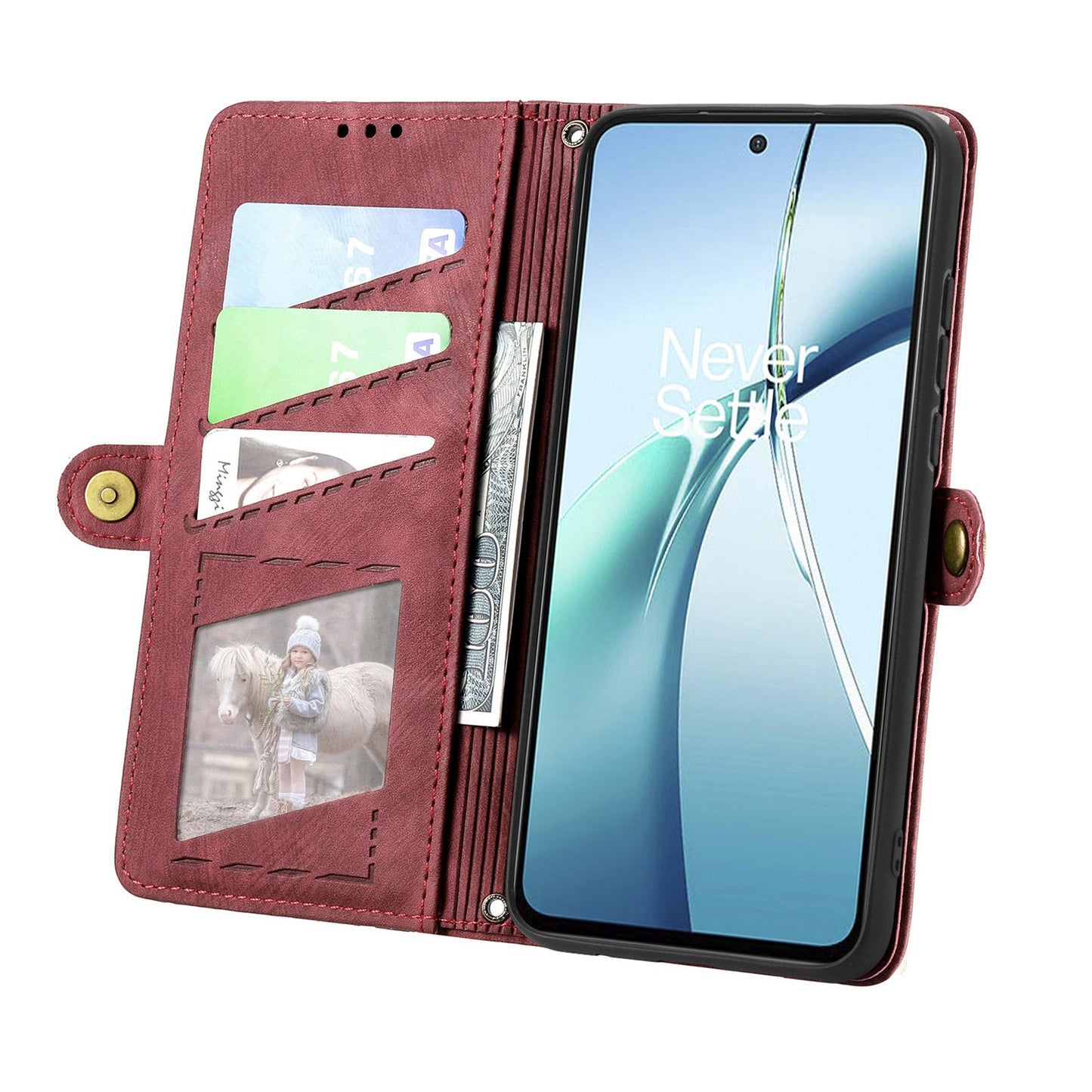 For Oppo Reno13 5G (Global) Zipper Wallet Case Geometry Lines Leather Phone Cover with Strap - Red