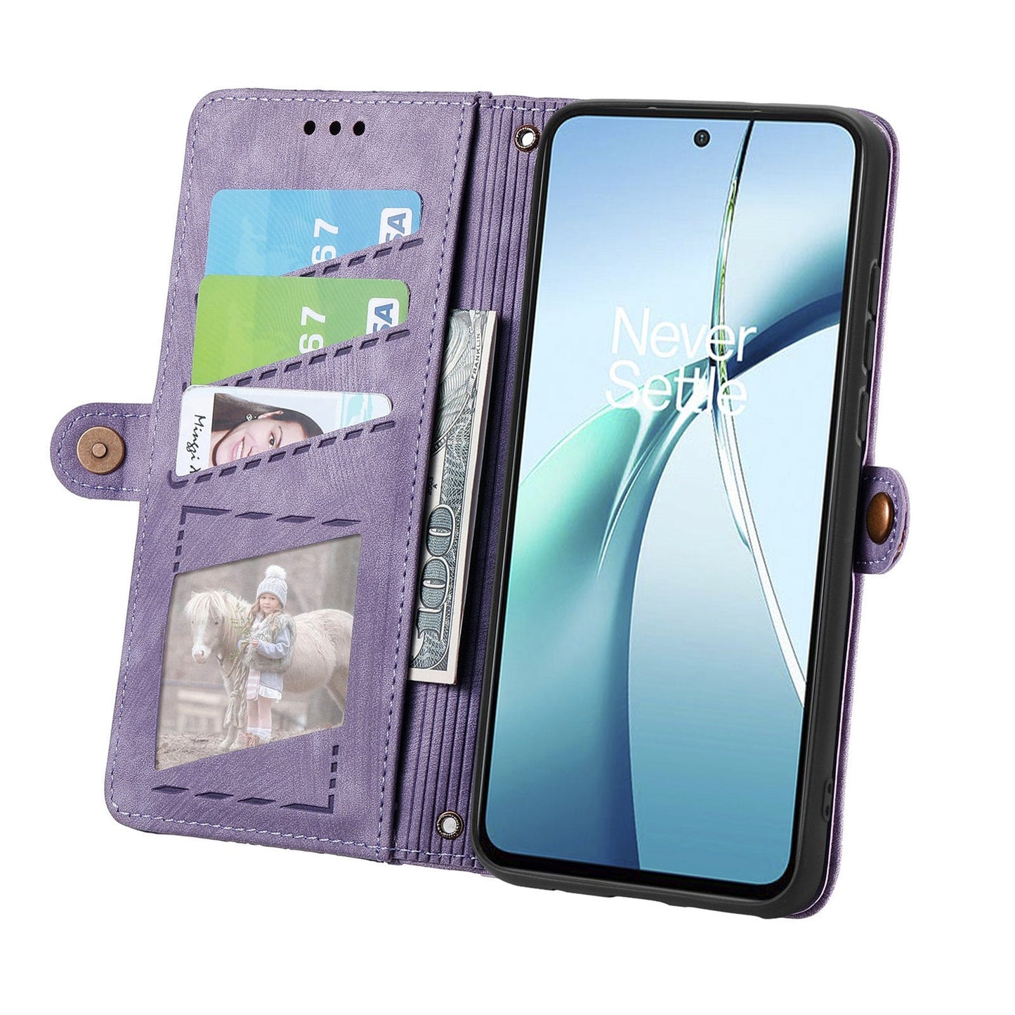 For Oppo Reno13 5G (Global) Zipper Wallet Case Geometry Lines Leather Phone Cover with Strap - Purple
