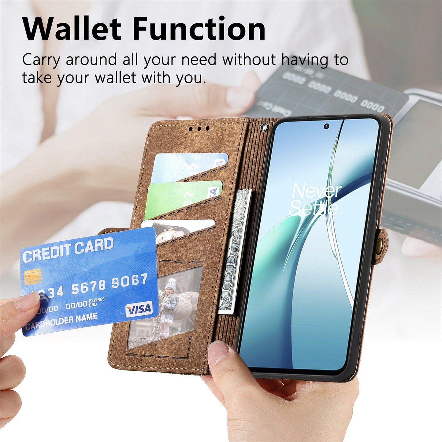 For Oppo Reno13 5G (Global) Zipper Wallet Case Geometry Lines Leather Phone Cover with Strap - Brown