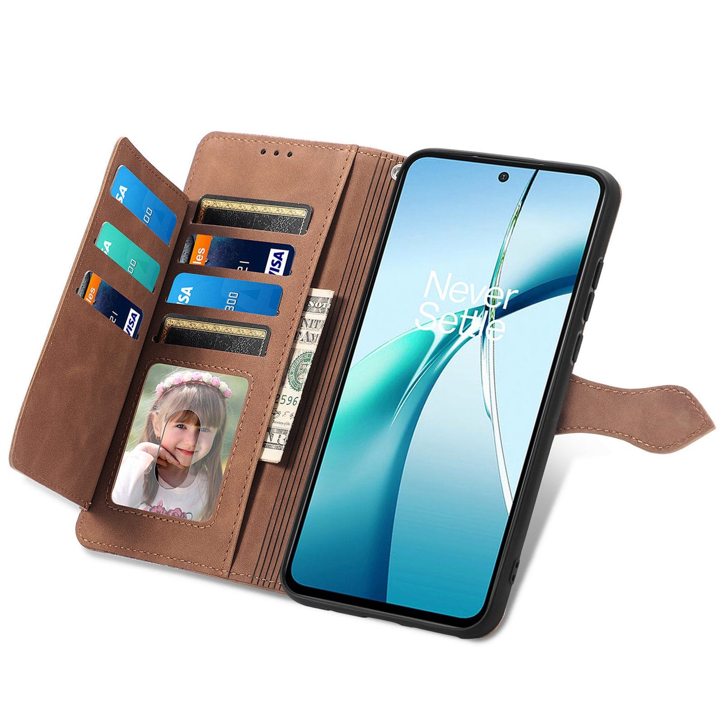 For Oppo Reno13 5G (Global) Zipper Wallet Case with Strap Flower Imprint PU Leather Phone Cover - Brown