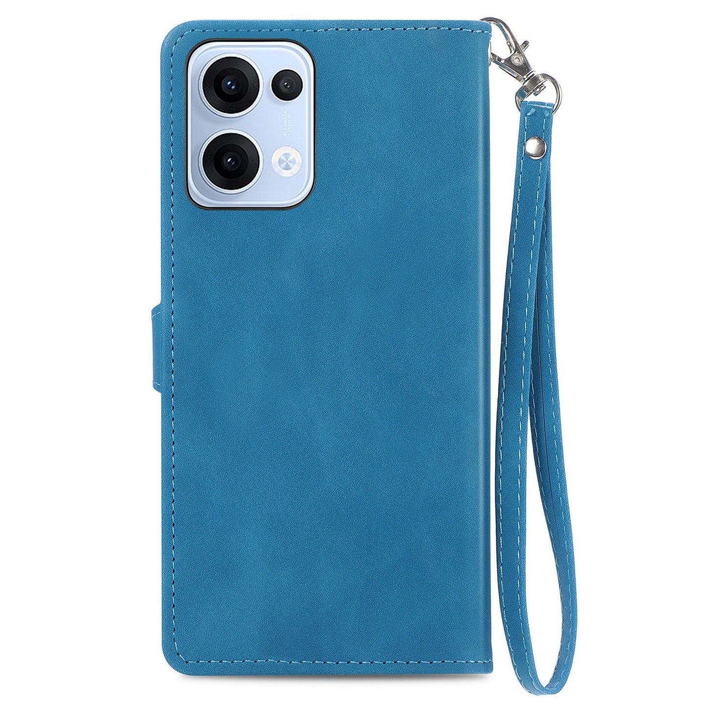 For Oppo Reno13 5G (Global) Zipper Wallet Case with Strap Flower Imprint PU Leather Phone Cover - Blue