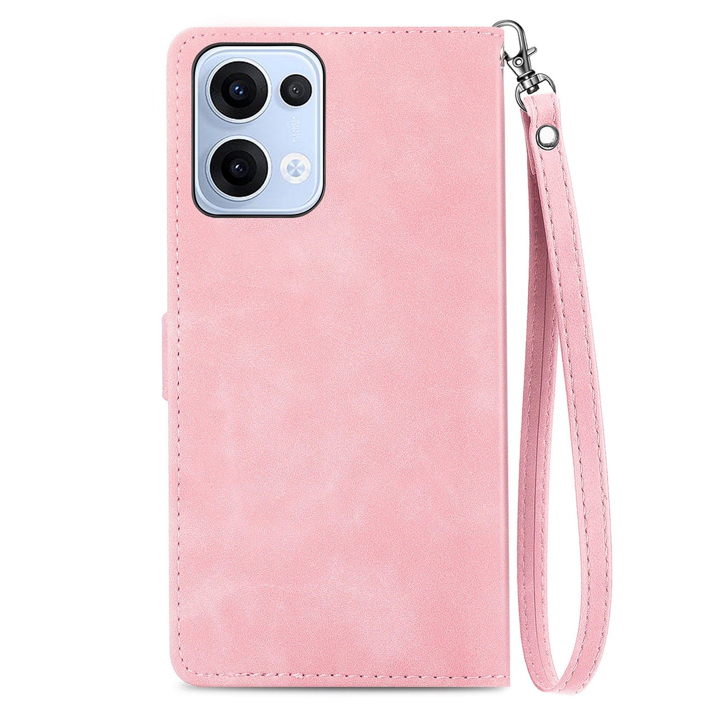 For Oppo Reno13 5G (Global) Zipper Wallet Case with Strap Flower Imprint PU Leather Phone Cover - Pink