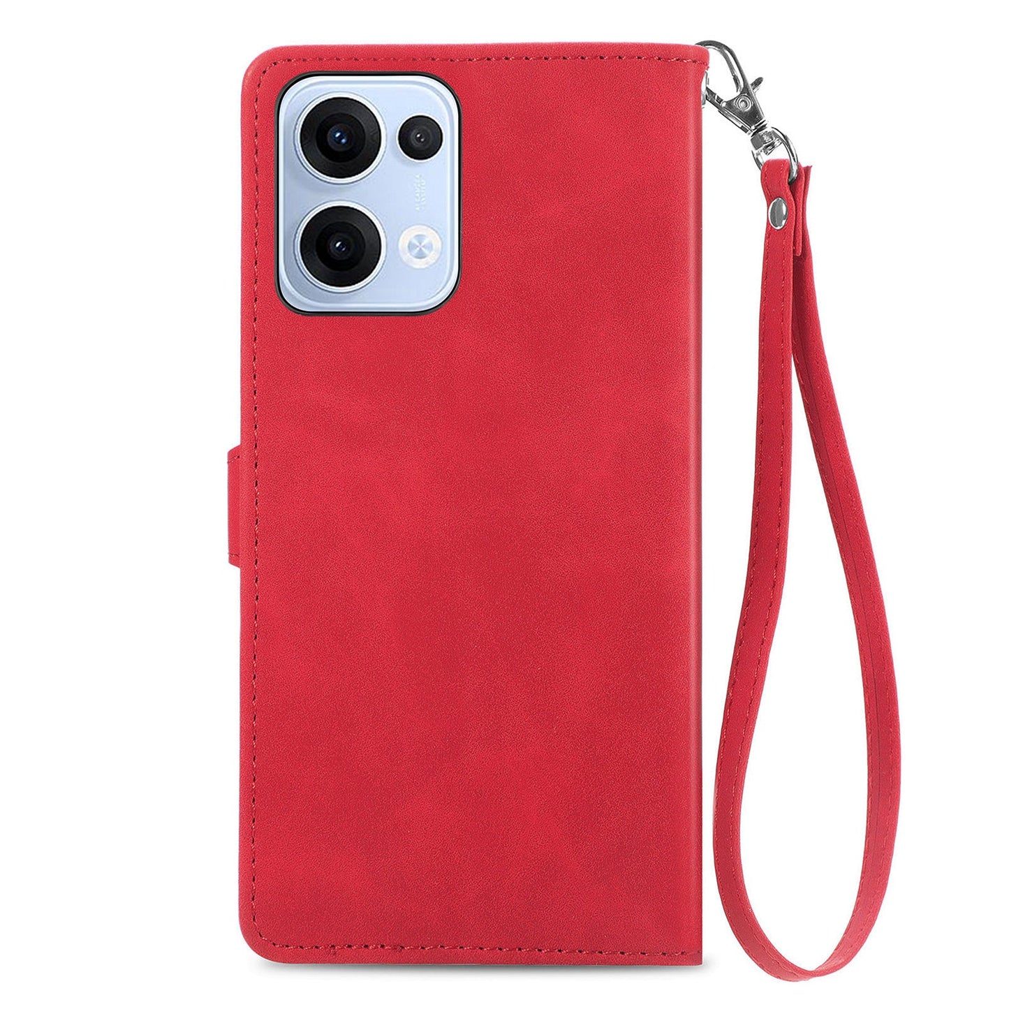 For Oppo Reno13 5G (Global) Zipper Wallet Case with Strap Flower Imprint PU Leather Phone Cover - Red