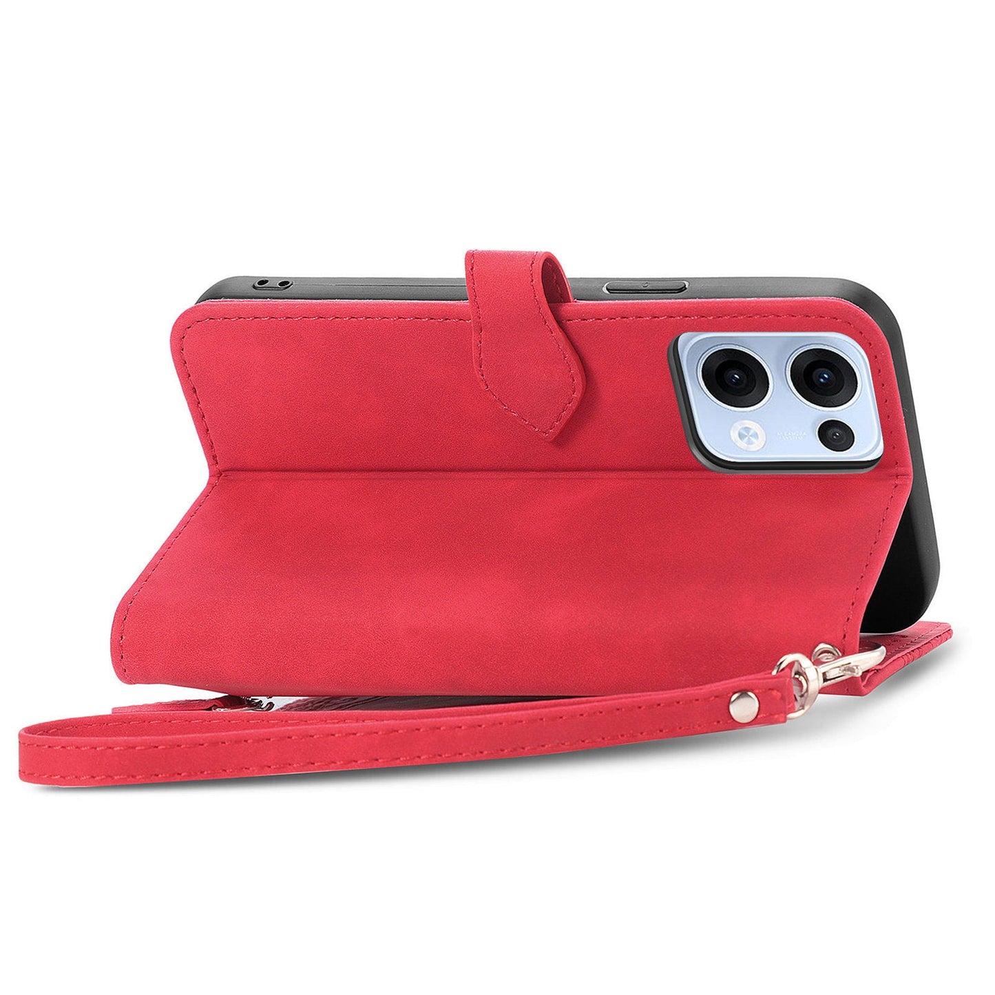 For Oppo Reno13 5G (Global) Zipper Wallet Case with Strap Flower Imprint PU Leather Phone Cover - Red