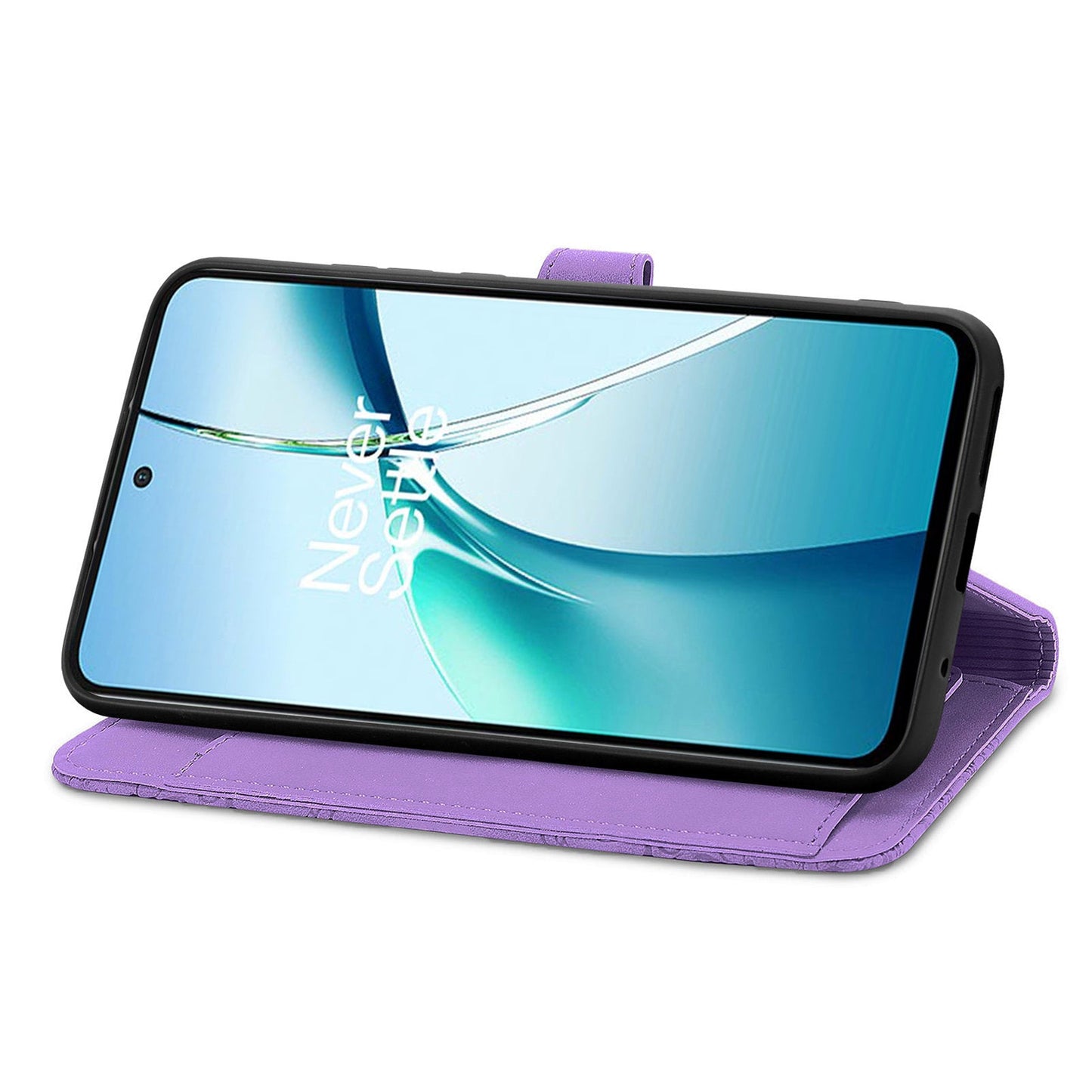 For Oppo Reno13 5G (Global) Zipper Wallet Case with Strap Flower Imprint PU Leather Phone Cover - Purple