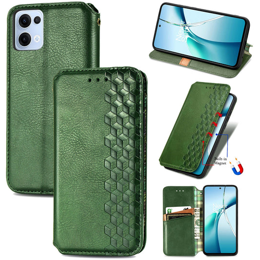 For Oppo Reno13 5G (Global) Case Rhombus Imprint PU Leather Wallet Phone Cover - Green