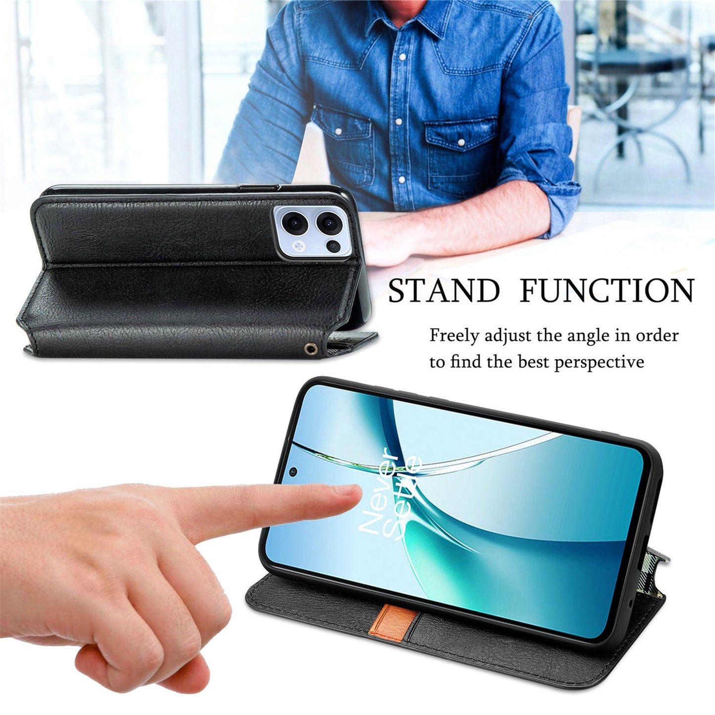 For Oppo Reno13 5G (Global) Case Rhombus Imprint PU Leather Wallet Phone Cover - Black