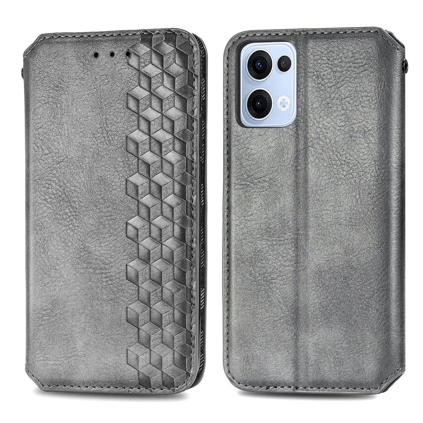 For Oppo Reno13 5G (Global) Case Rhombus Imprint PU Leather Wallet Phone Cover - Grey