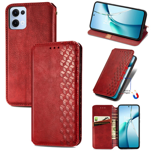 For Oppo Reno13 5G (Global) Case Rhombus Imprint PU Leather Wallet Phone Cover - Red