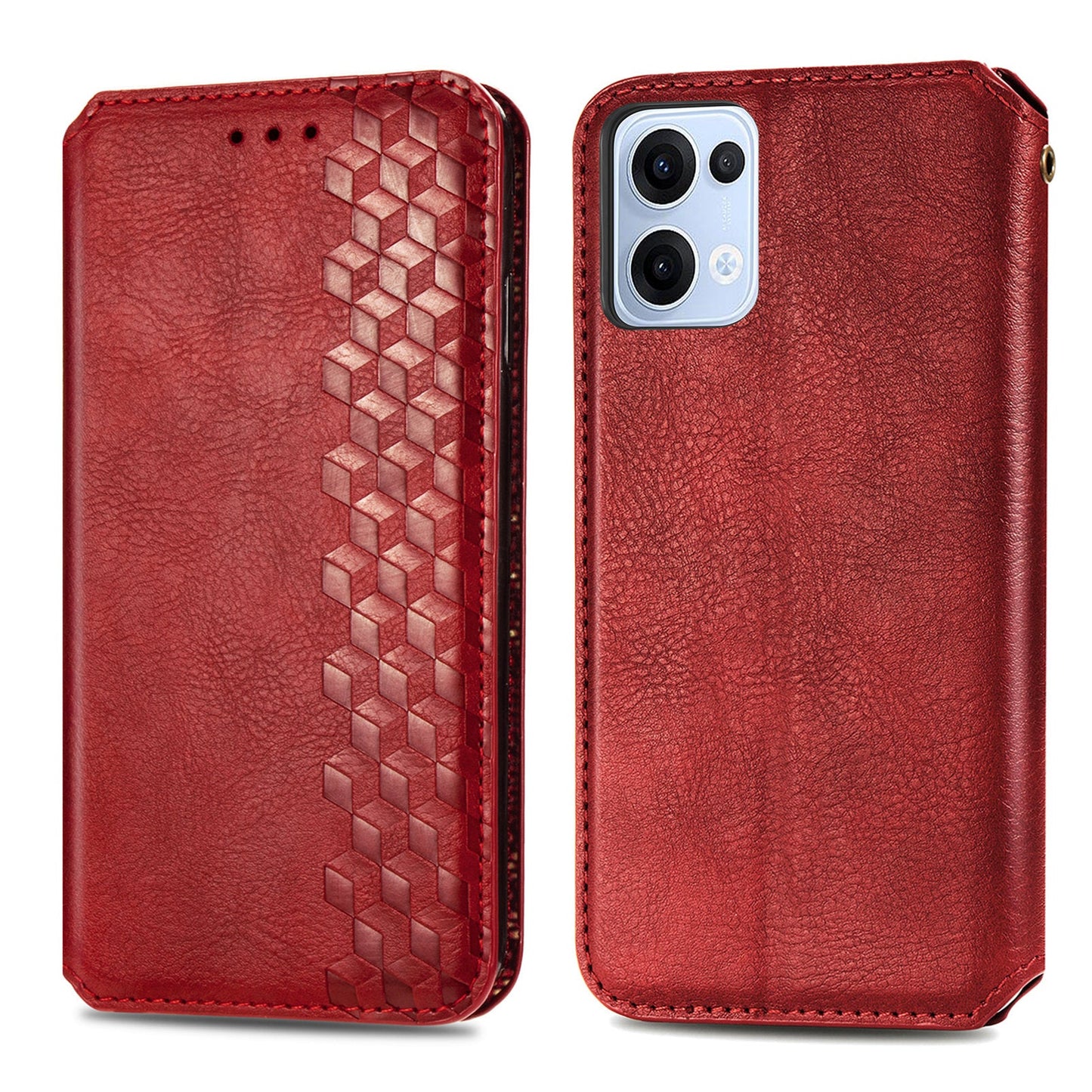 For Oppo Reno13 5G (Global) Case Rhombus Imprint PU Leather Wallet Phone Cover - Red