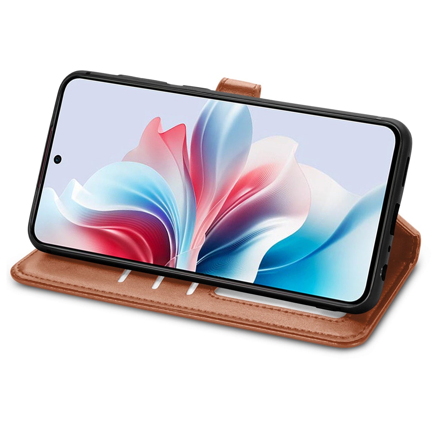 For Oppo Reno13 5G (Global) Case Leather Phone Case Wallet Stand Cover with Wrist Strap - Brown