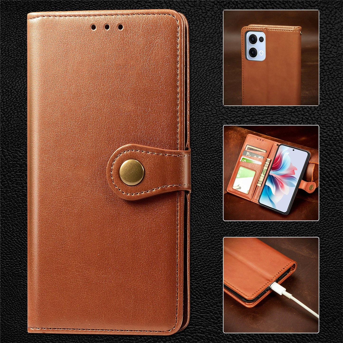 For Oppo Reno13 5G (Global) Case Leather Phone Case Wallet Stand Cover with Wrist Strap - Brown