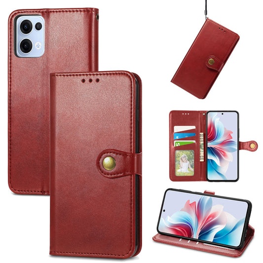 For Oppo Reno13 5G (Global) Case Leather Phone Case Wallet Stand Cover with Wrist Strap - Red