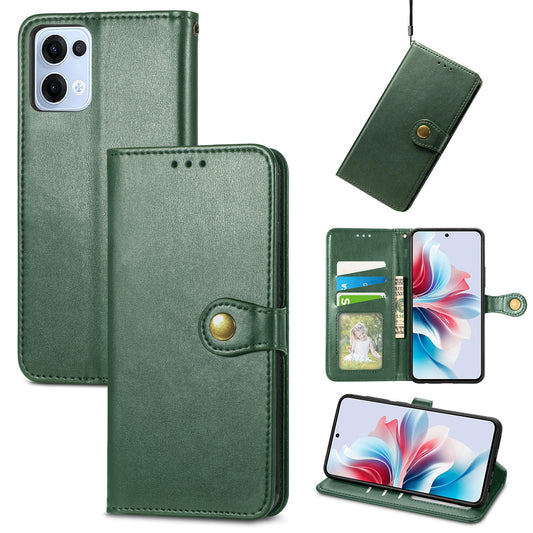 For Oppo Reno13 5G (Global) Case Leather Phone Case Wallet Stand Cover with Wrist Strap - Green