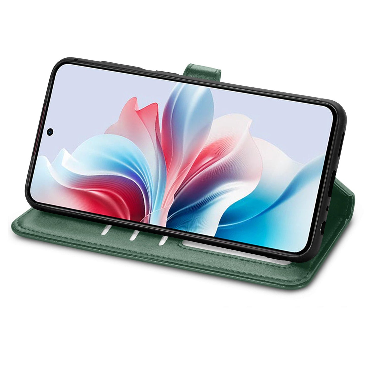 For Oppo Reno13 5G (Global) Case Leather Phone Case Wallet Stand Cover with Wrist Strap - Green