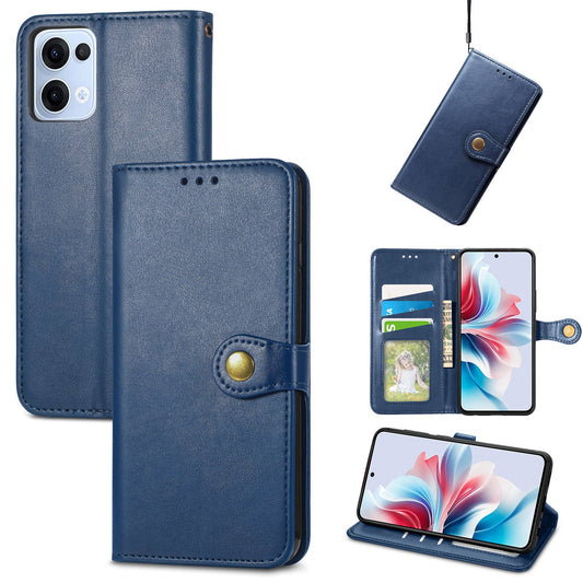 For Oppo Reno13 5G (Global) Case Leather Phone Case Wallet Stand Cover with Wrist Strap - Blue