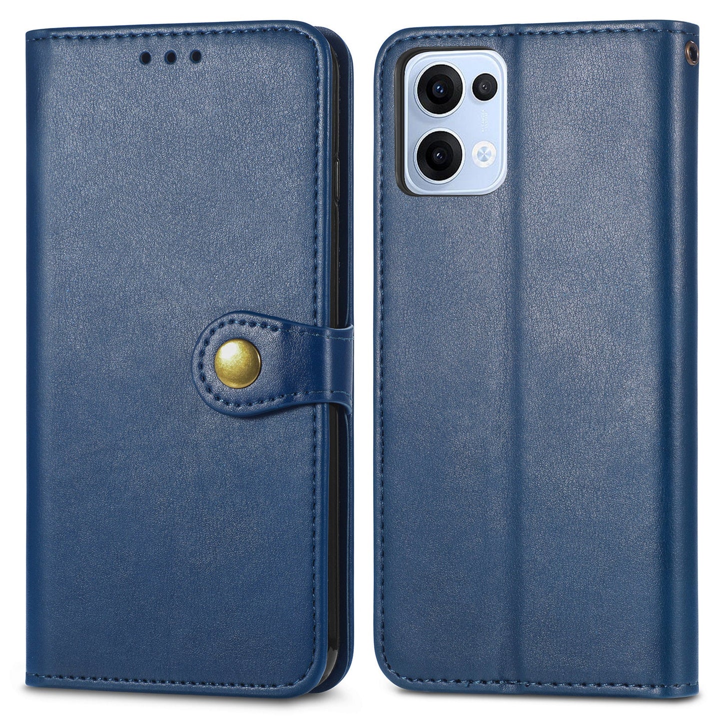 For Oppo Reno13 5G (Global) Case Leather Phone Case Wallet Stand Cover with Wrist Strap - Blue