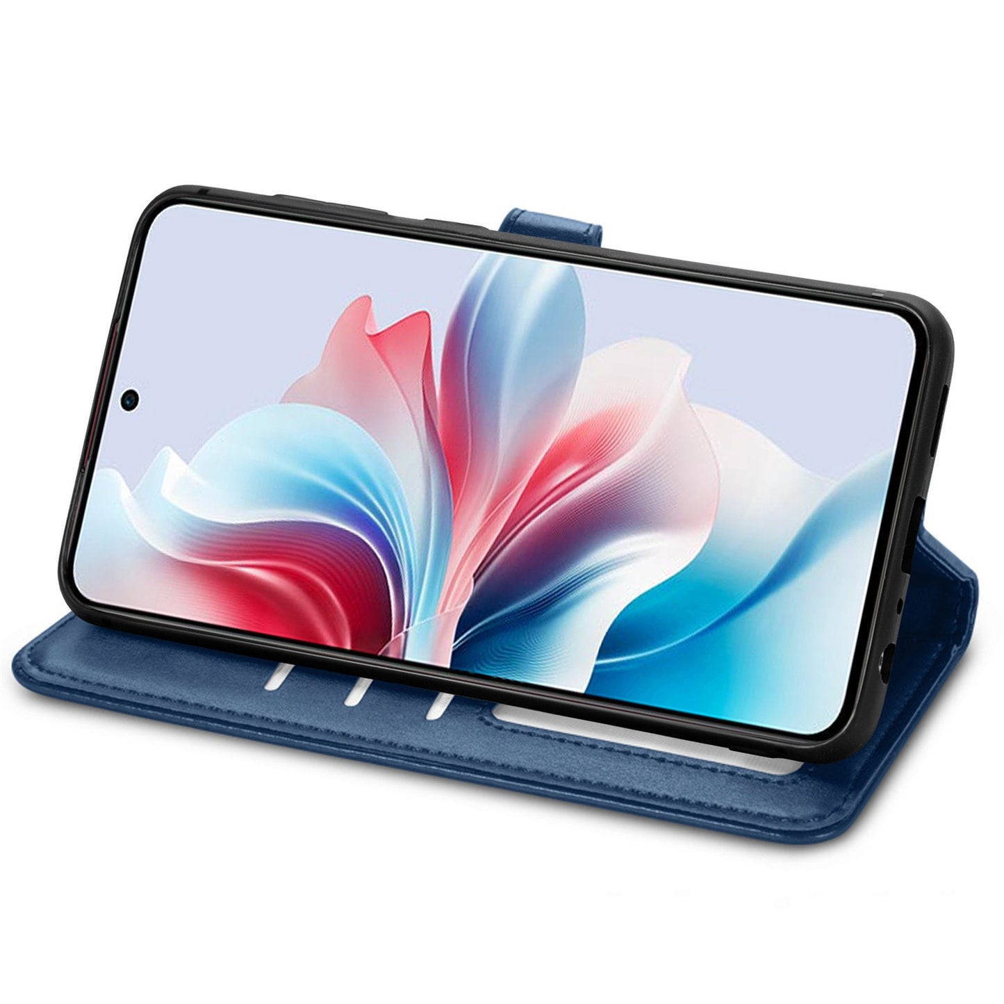 For Oppo Reno13 5G (Global) Case Leather Phone Case Wallet Stand Cover with Wrist Strap - Blue