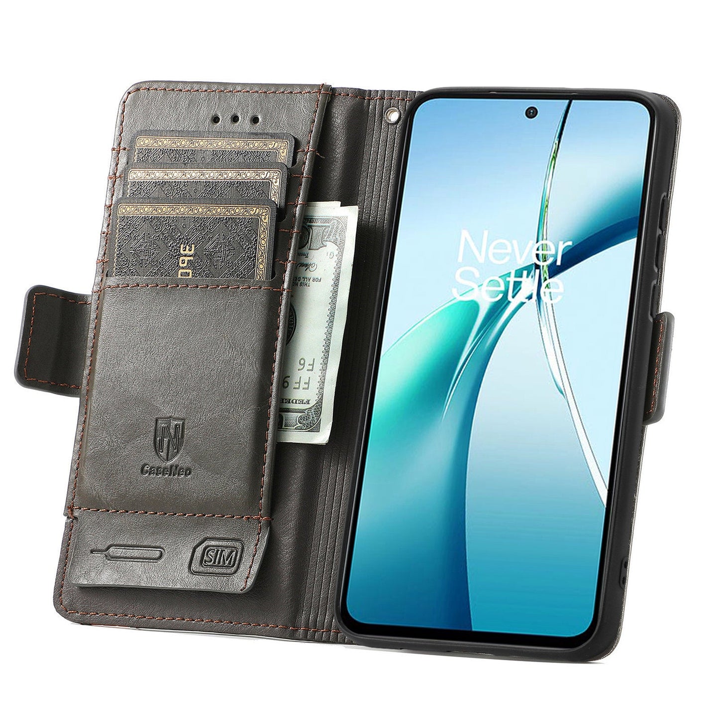 For Oppo Reno13 5G (Global) Phone Cases CASENEO PU Leather Cover Stand with RFID Blocking Wallet - Grey