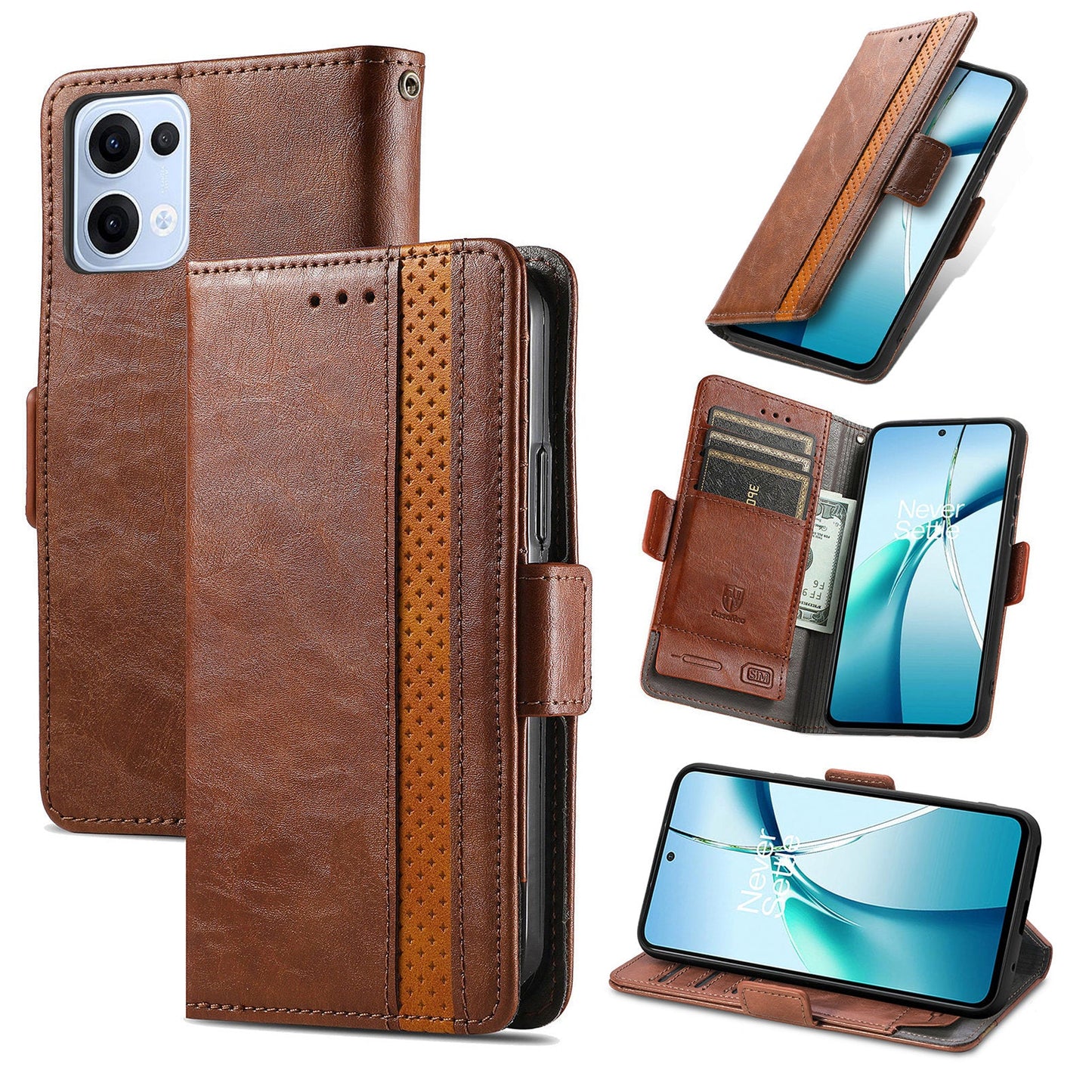 For Oppo Reno13 5G (Global) Phone Cases CASENEO PU Leather Cover Stand with RFID Blocking Wallet - Dark Brown