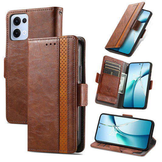 For Oppo Reno13 5G (Global) Phone Cases CASENEO PU Leather Cover Stand with RFID Blocking Wallet - Dark Brown