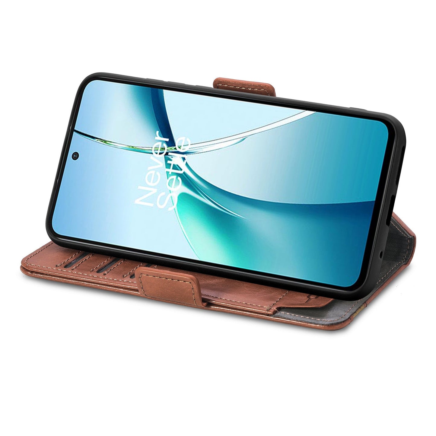 For Oppo Reno13 5G (Global) Phone Cases CASENEO PU Leather Cover Stand with RFID Blocking Wallet - Dark Brown