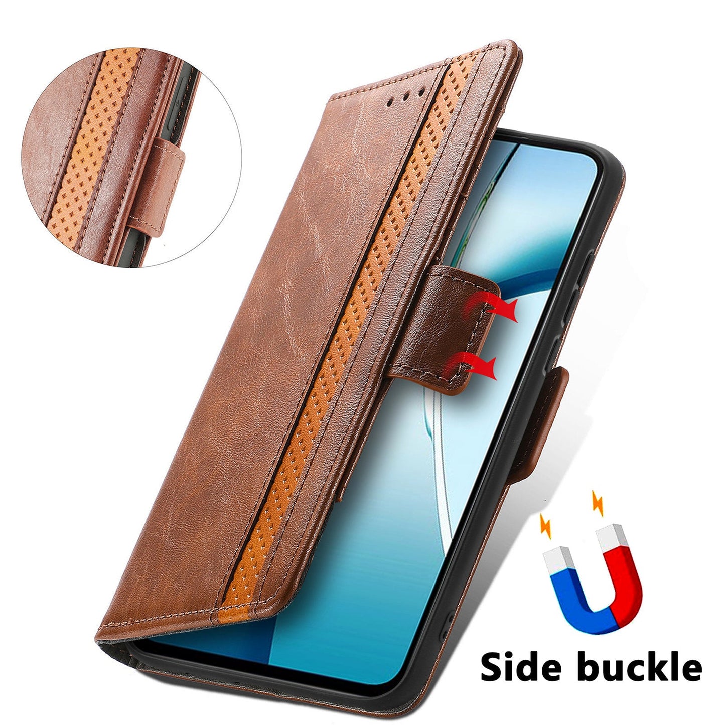 For Oppo Reno13 5G (Global) Phone Cases CASENEO PU Leather Cover Stand with RFID Blocking Wallet - Dark Brown