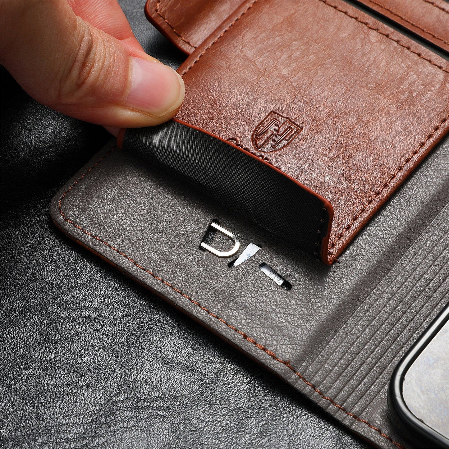 For Oppo Reno13 5G (Global) Phone Cases CASENEO PU Leather Cover Stand with RFID Blocking Wallet - Dark Brown
