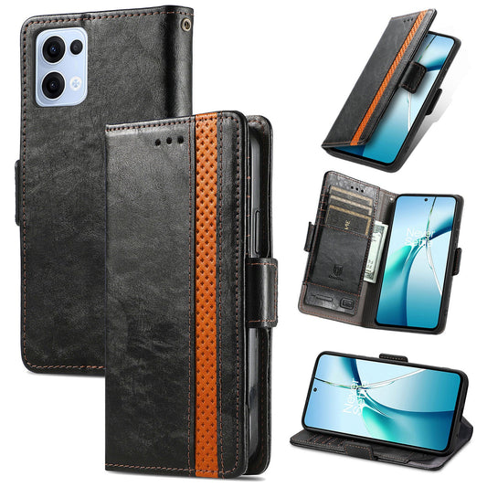 For Oppo Reno13 5G (Global) Phone Cases CASENEO PU Leather Cover Stand with RFID Blocking Wallet - Black