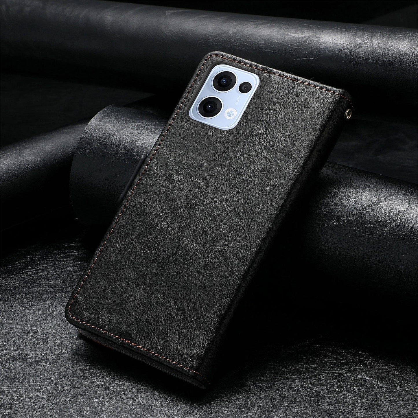 For Oppo Reno13 5G (Global) Phone Cases CASENEO PU Leather Cover Stand with RFID Blocking Wallet - Black