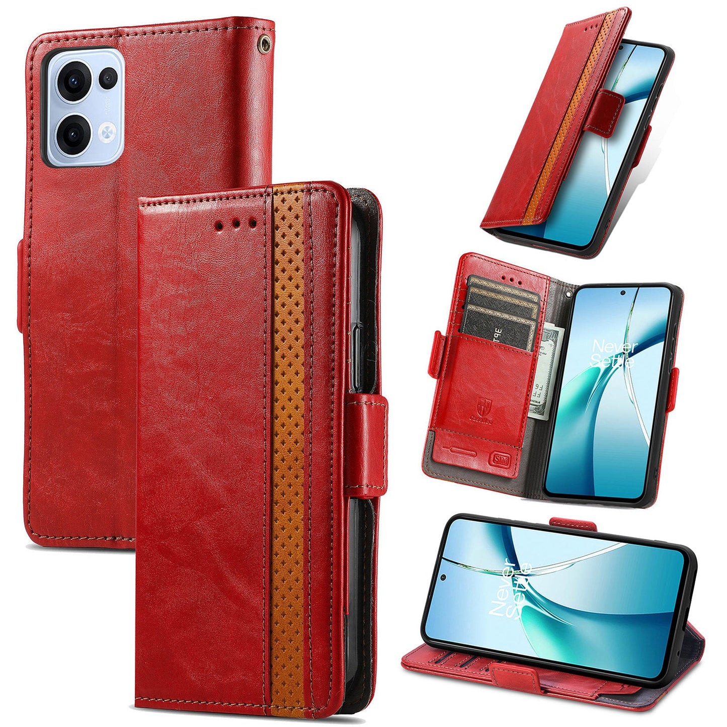 For Oppo Reno13 5G (Global) Phone Cases CASENEO PU Leather Cover Stand with RFID Blocking Wallet - Red