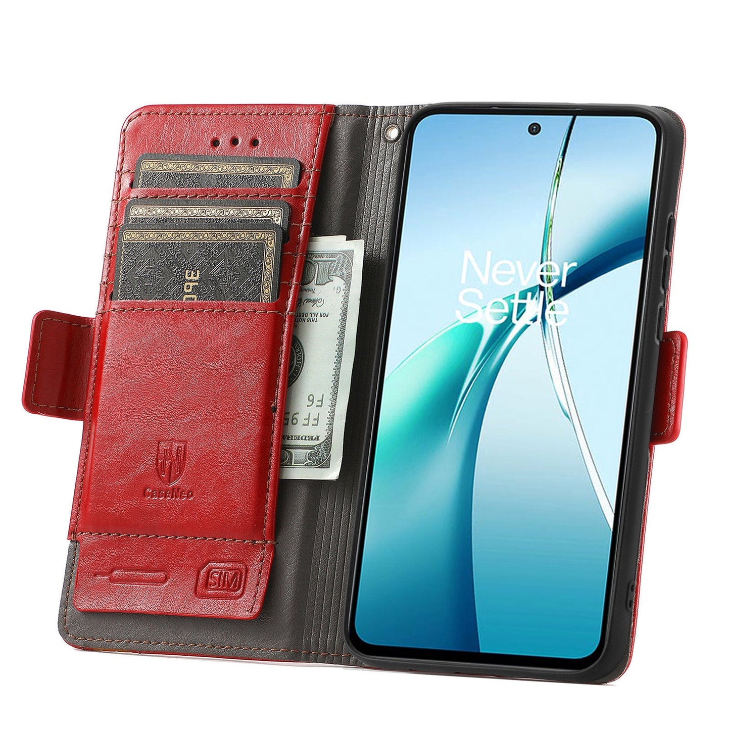 For Oppo Reno13 5G (Global) Phone Cases CASENEO PU Leather Cover Stand with RFID Blocking Wallet - Red