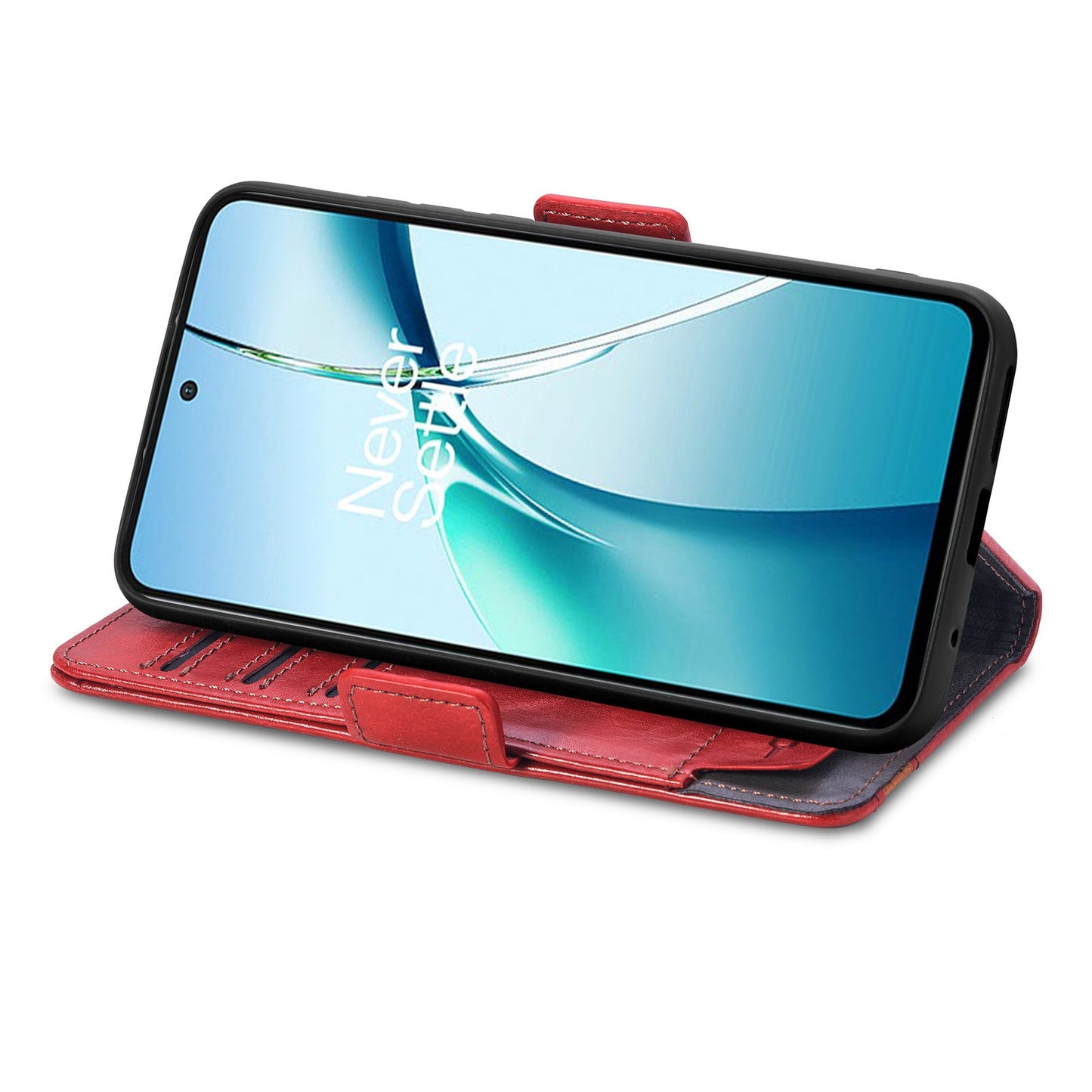 For Oppo Reno13 5G (Global) Phone Cases CASENEO PU Leather Cover Stand with RFID Blocking Wallet - Red