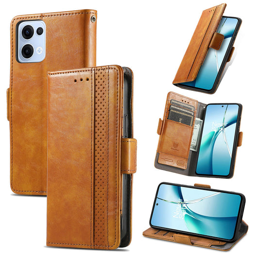 For Oppo Reno13 5G (Global) Phone Cases CASENEO PU Leather Cover Stand with RFID Blocking Wallet - Khaki