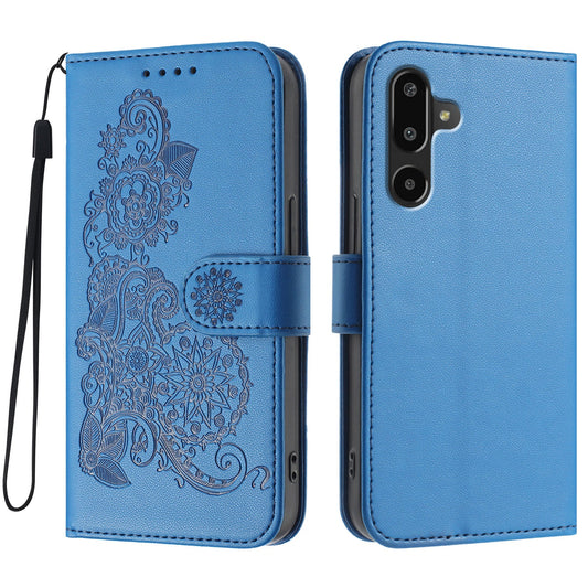 For Samsung Galaxy M16 5G / Galaxy F16 5G Phone Cases Mandala Flower Leather Wallet Mobile Cover with Strap - Royal Blue