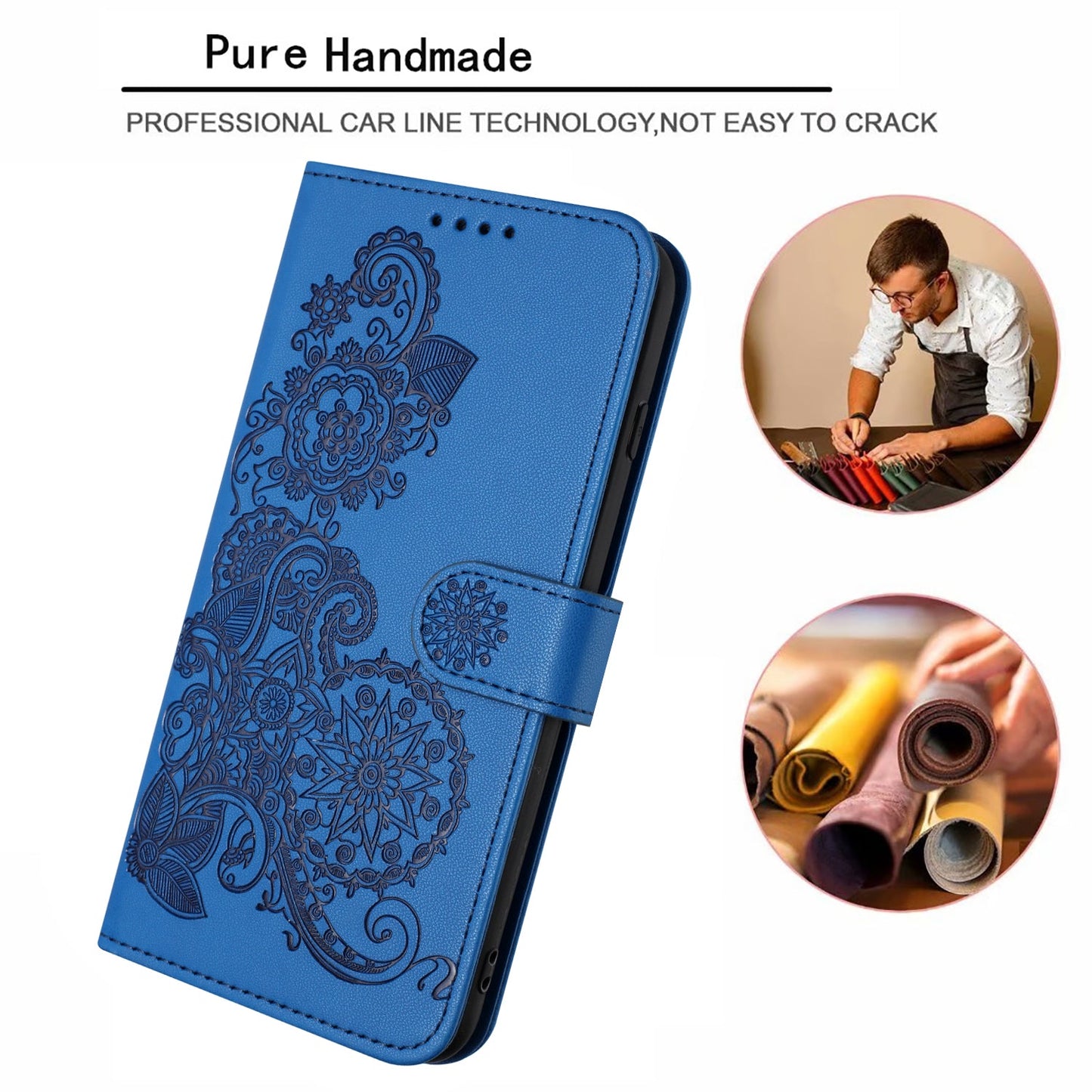For Samsung Galaxy M16 5G / Galaxy F16 5G Phone Cases Mandala Flower Leather Wallet Mobile Cover with Strap - Royal Blue