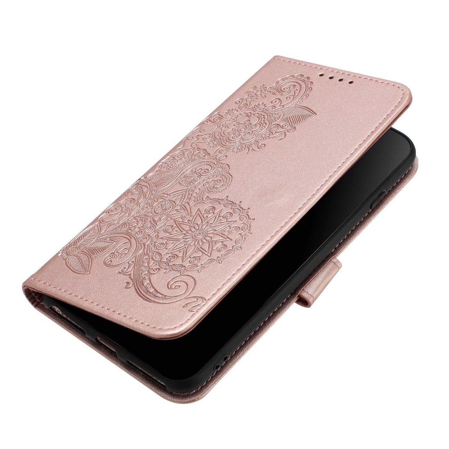 For Samsung Galaxy M16 5G / Galaxy F16 5G Phone Cases Mandala Flower Leather Wallet Mobile Cover with Strap - Rose Gold