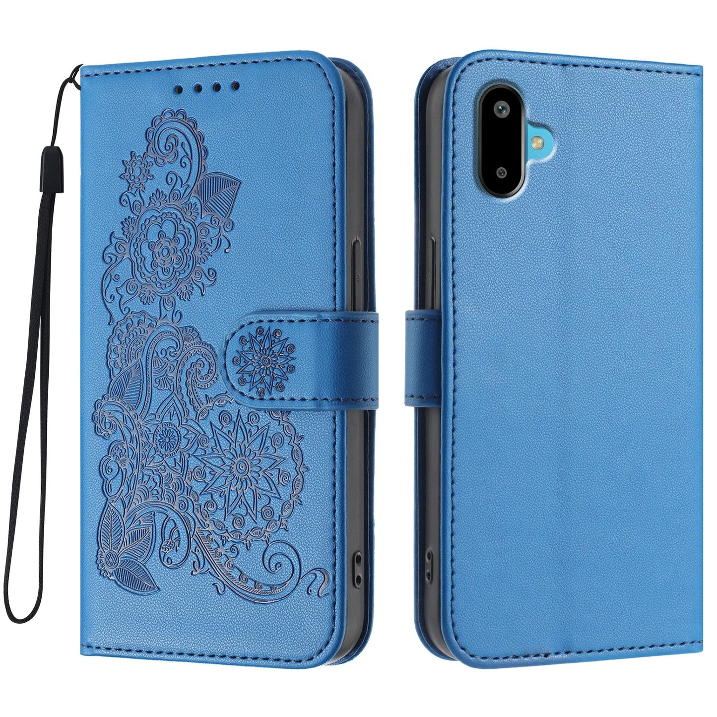 For Samsung Galaxy M06 5G / Galaxy F06 5G Phone Cases Mandala Flower Leather Wallet Mobile Cover with Strap - Royal Blue