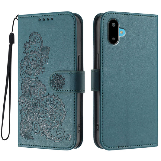 For Samsung Galaxy M06 5G / Galaxy F06 5G Phone Cases Mandala Flower Leather Wallet Mobile Cover with Strap - Blackish Green