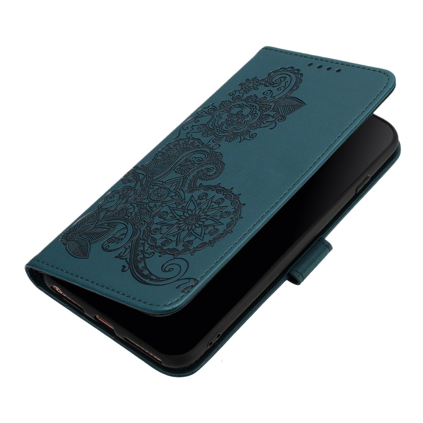 For Samsung Galaxy M06 5G / Galaxy F06 5G Phone Cases Mandala Flower Leather Wallet Mobile Cover with Strap - Blackish Green