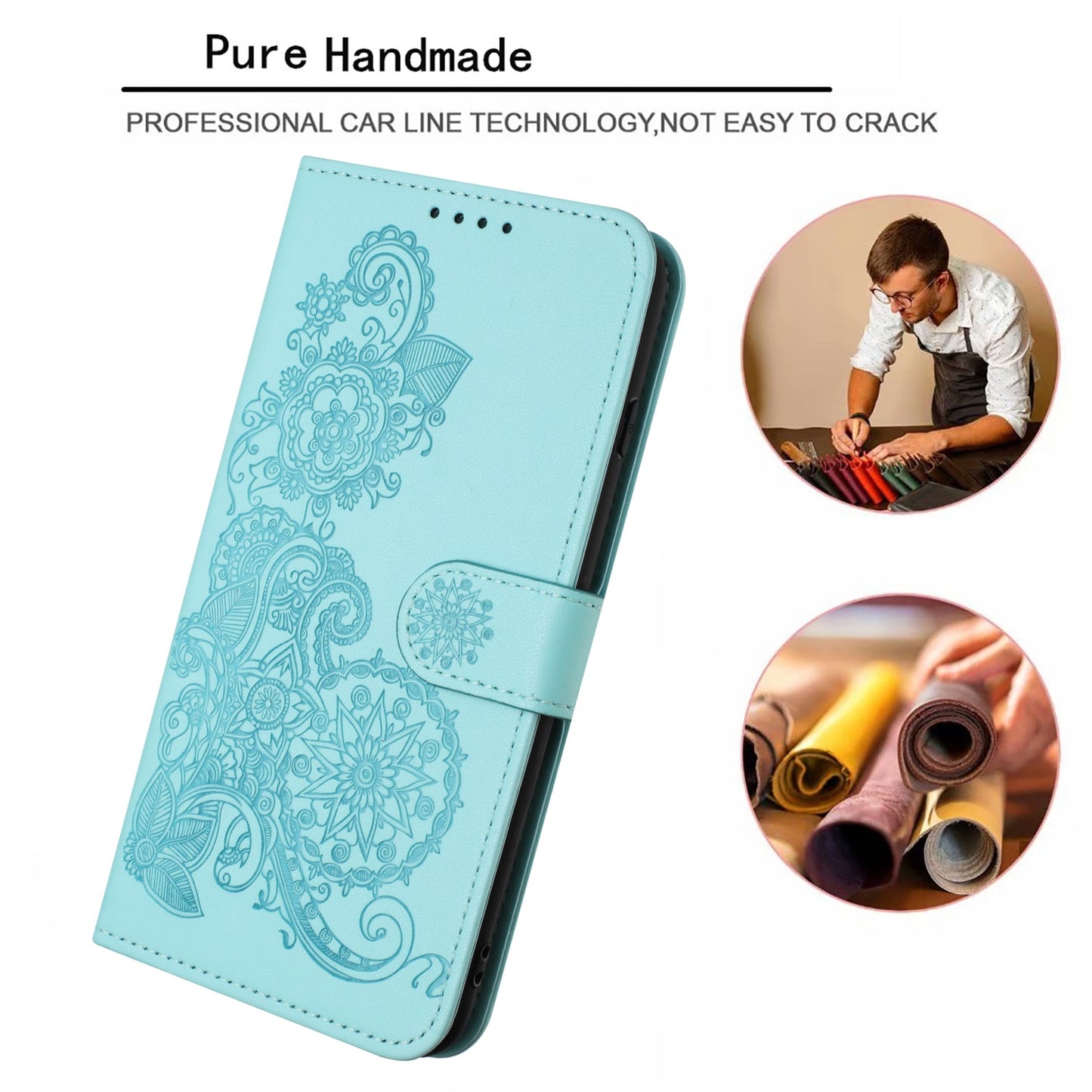For Samsung Galaxy M06 5G / Galaxy F06 5G Phone Cases Mandala Flower Leather Wallet Mobile Cover with Strap - Light Blue
