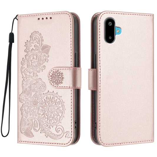For Samsung Galaxy M06 5G / Galaxy F06 5G Phone Cases Mandala Flower Leather Wallet Mobile Cover with Strap - Rose Gold