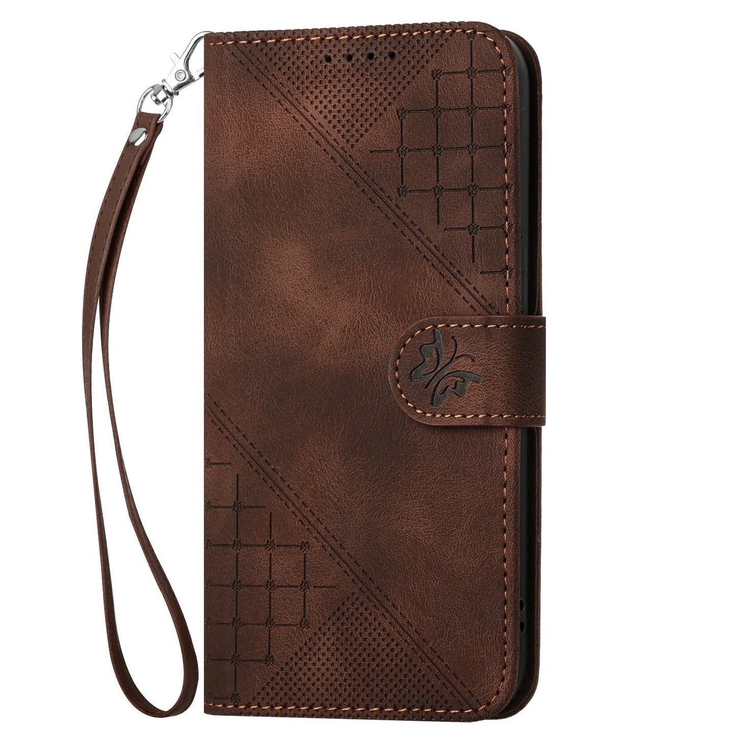For Samsung Galaxy M06 5G / Galaxy F06 5G Leather Wallet Case Butterfly Flower Imprinted Phone Cover with Strap - Coffee