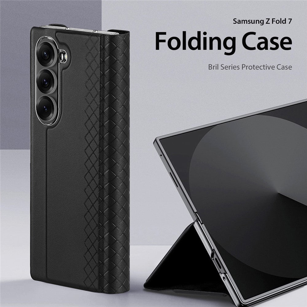 For Samsung Galaxy Z Fold7 5G Case DUX DUCIS Bril Series Leather+PC Phone Cover with Stand - Black